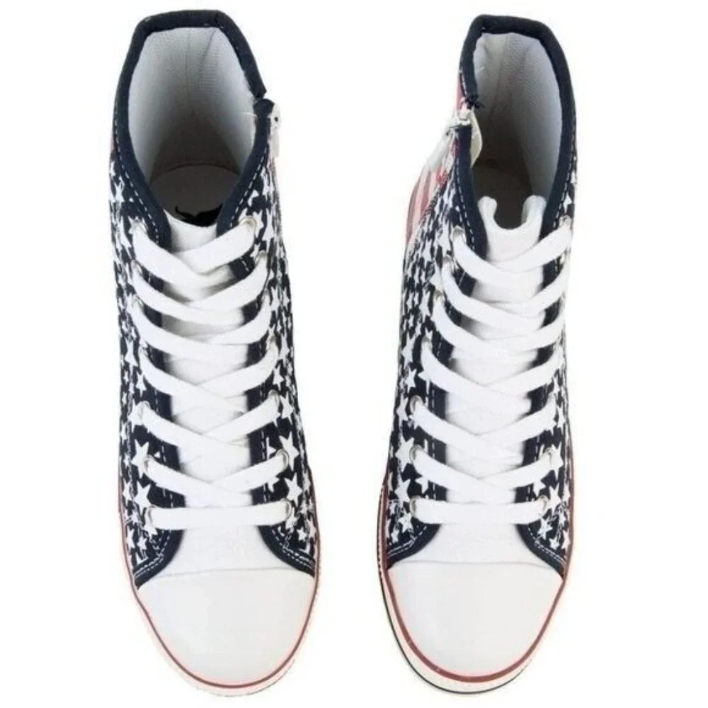 NEW Platform Red White Blue Stars Flag Hi Top Sneakers Women's SIZE 6.5 - Picture 6 of 7